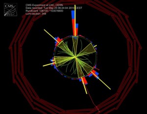 Display of a multijet event from a CMS experiment at the Large Hadron Collider. (CERN.)
