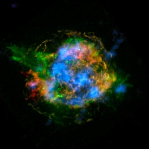 This is the first map of radioactivity in a supernova remnant, the blown-out bits and pieces of a massive star that exploded. The blue color shows radioactive material mapped in high-energy X-rays using NuSTAR. Heated, non-radioactive elements previously