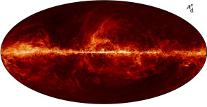 The Planck satellite's full-sky data of hot, ionized dust in the galaxy, shown here, deflated a widely publicized finding of faster-than-light inflation of the universe immediately after the Big Bang. Scanning the sky from its post in Antarctica, the second-generation Background Imaging of Cosmic Extragalactic Polarization (BICEP2) detected a telltale twist in the polarization of microwaves filtering to Earth from space. Thought to reside in the oldest light in the universe, the cosmic microwave background (CMB), the pattern was celebrated as evidence of inflation. But the Planck data showed that the twist was instead introduced by galactic dust. The search for evidence of inflation in the CMB continues. (Image: Planck Collaboration.) 