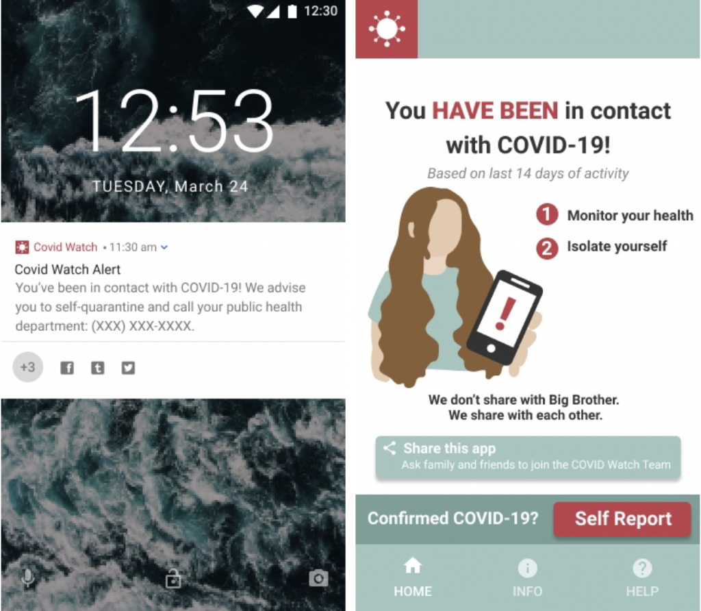 COVID Watch prototype interface